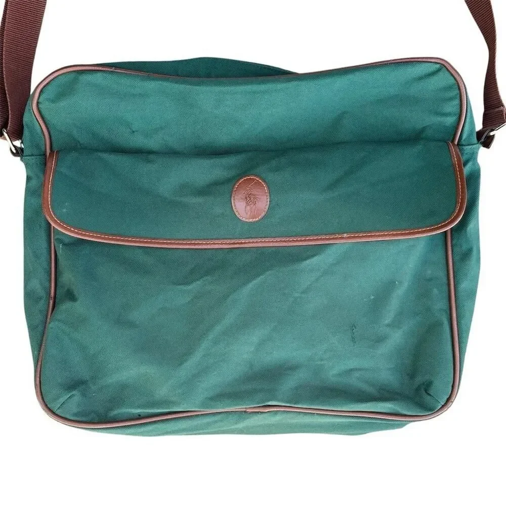Vintage Polo Ralph Lauren Green Canvas Messenger Bag Unisex Travel‎